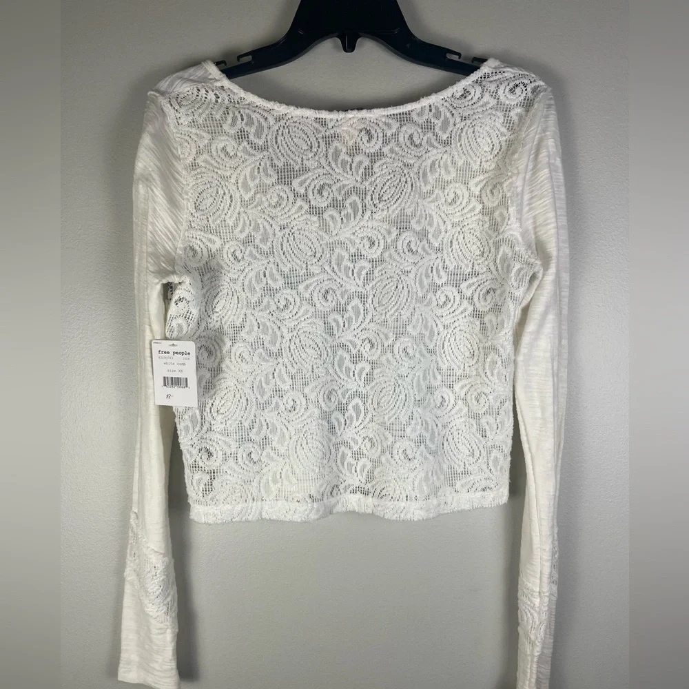 Free People We the Free Crop Top Lace Inset White Blue Cotton Size XS NWT